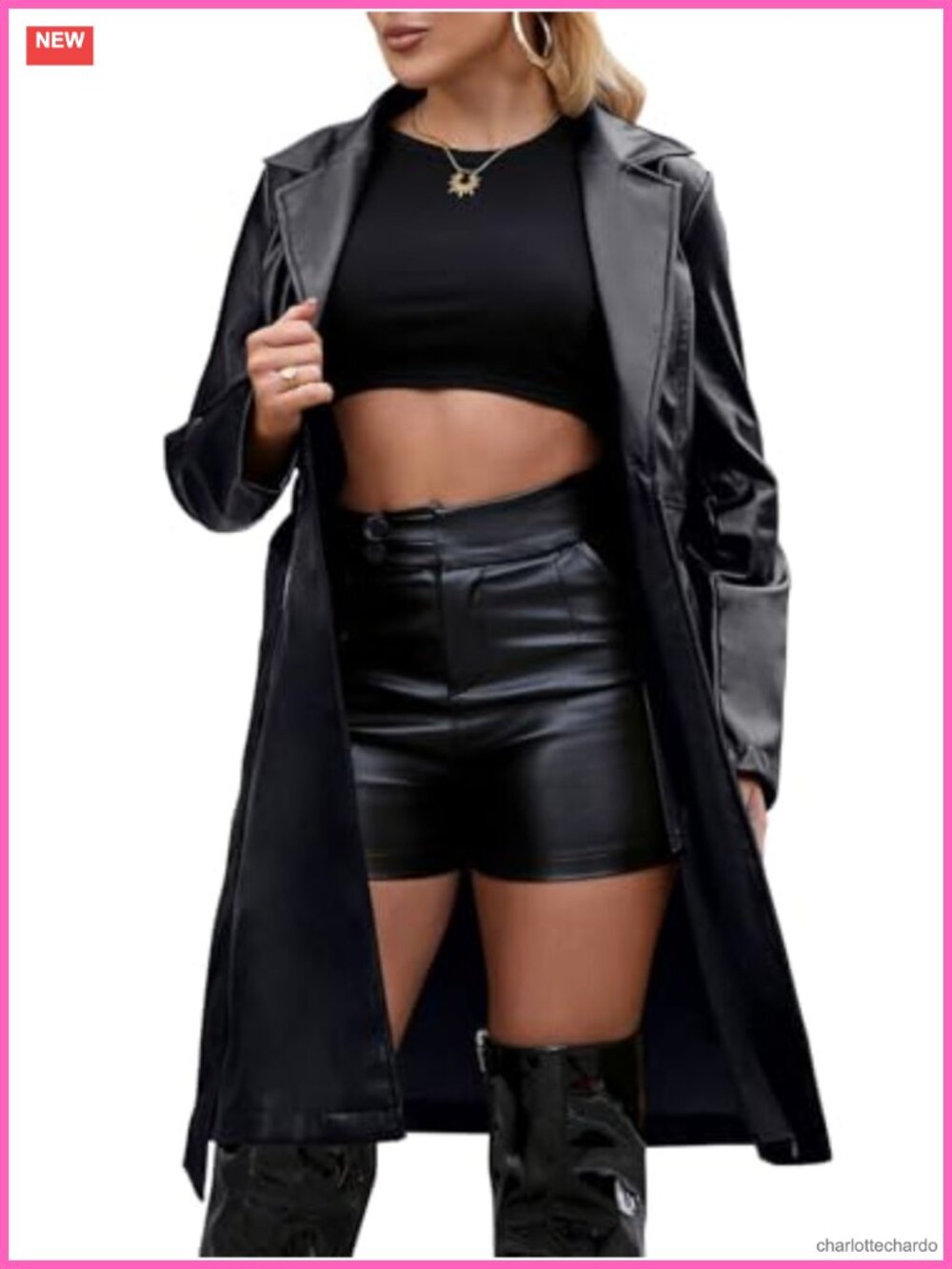 Faux Leather Jacket Womens Trench Coat Long Loose Button Open Front Belt
